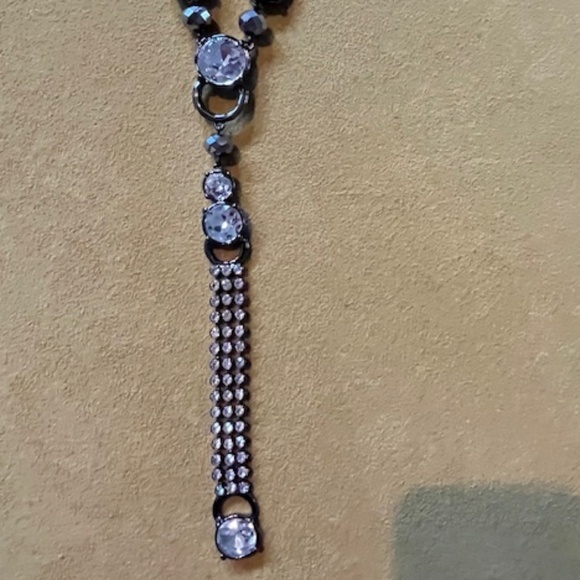 Chico's Art Deco Gunmetal Crystal Rhinestone Statement Y-Necklace Bling NYE - Picture 6 of 9